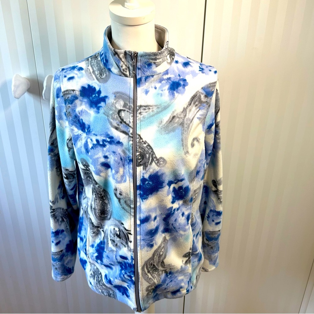 Alia blue white gray fleece full zip jacket Size M